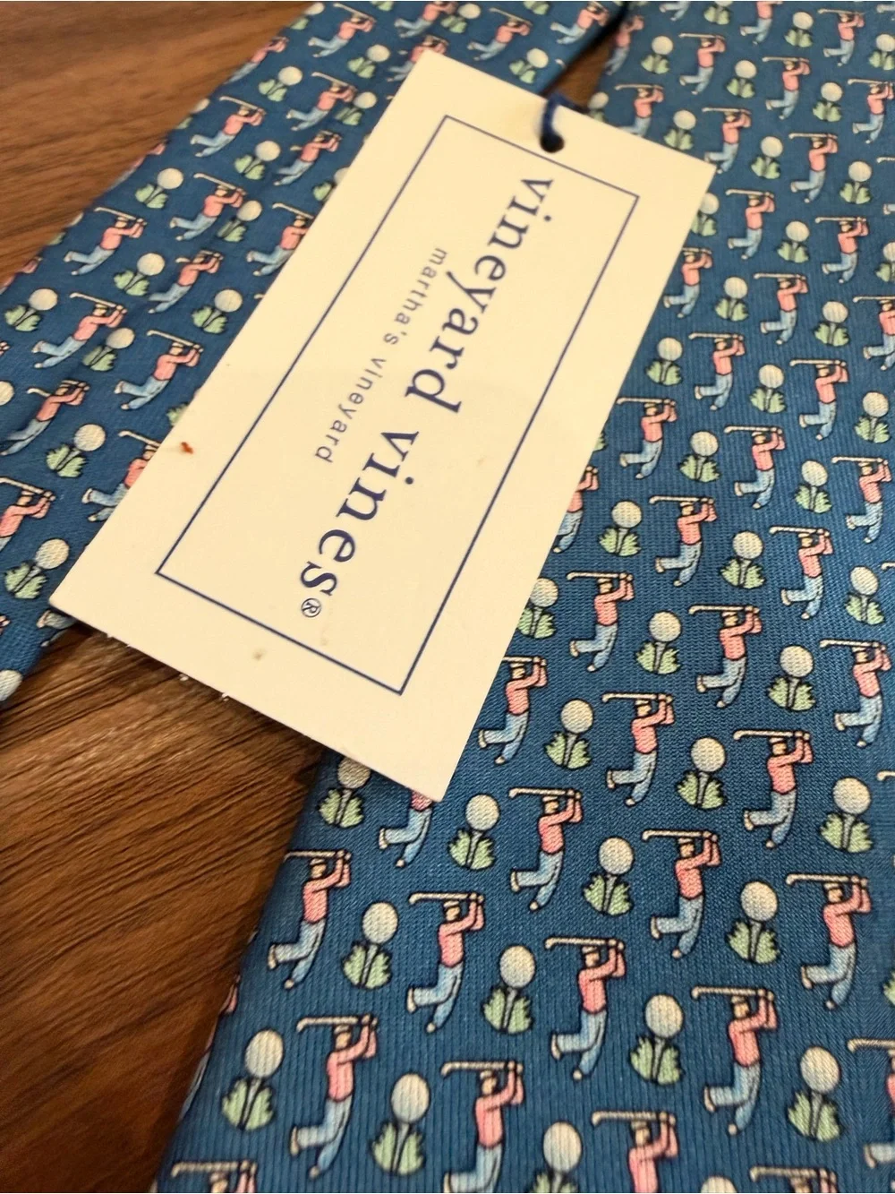NWT Vineyard Vines Men's Blue Golfer Gold Tie Handpicked by Shep & Ian Martha's
